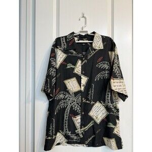 Tommy Bahama‎ Men’s Silk Camp Shirt LG Black Paradise Isle Marlin Club Vacation